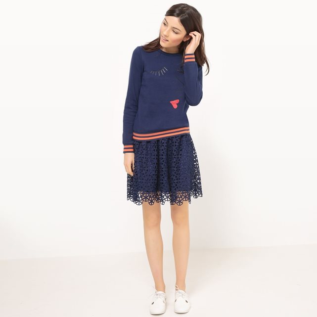 Sweat col rond, coton mademoiselle e