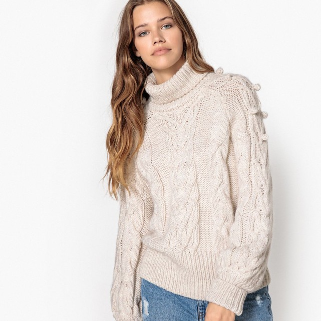 Pull col roulé, laine