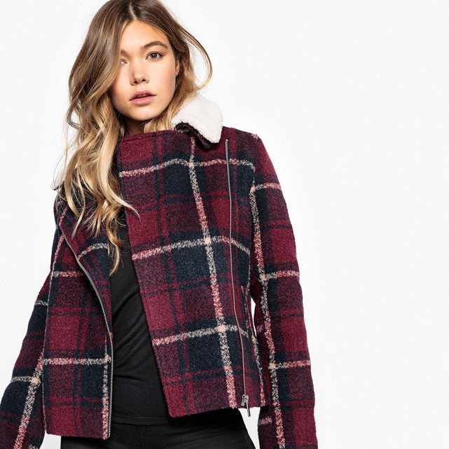 Blouson court zippé à carreaux
