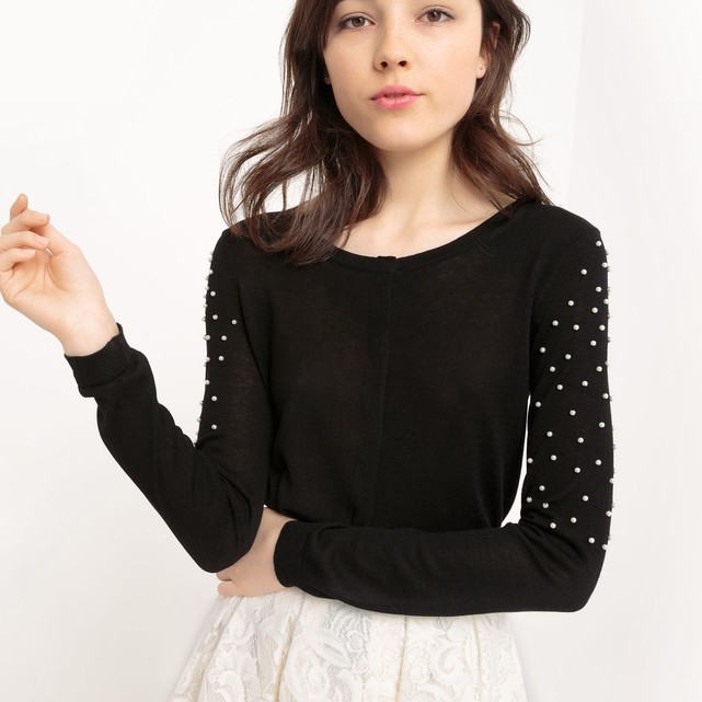 Cardigan manches longues perlé, en soie