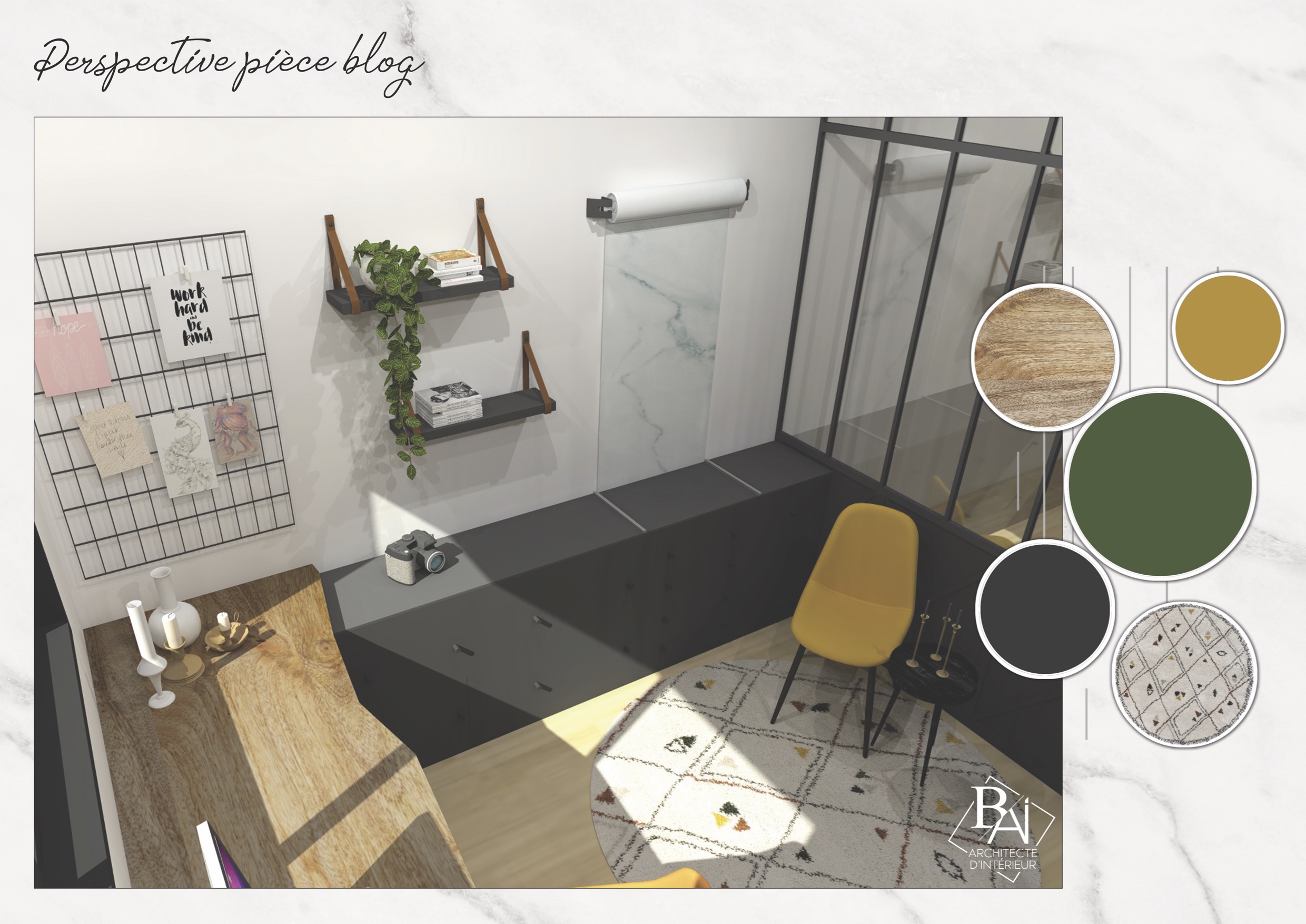 Idées aménagement bureau – Plan 3D 2 mademoiselle-e x bai_b_architecteinterieur